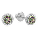 0.50 Carat (ctw) 14K White Gold Round Rainbow Topaz & White Diamond Ladies Halo Style Stud Earrings 1/2 CT